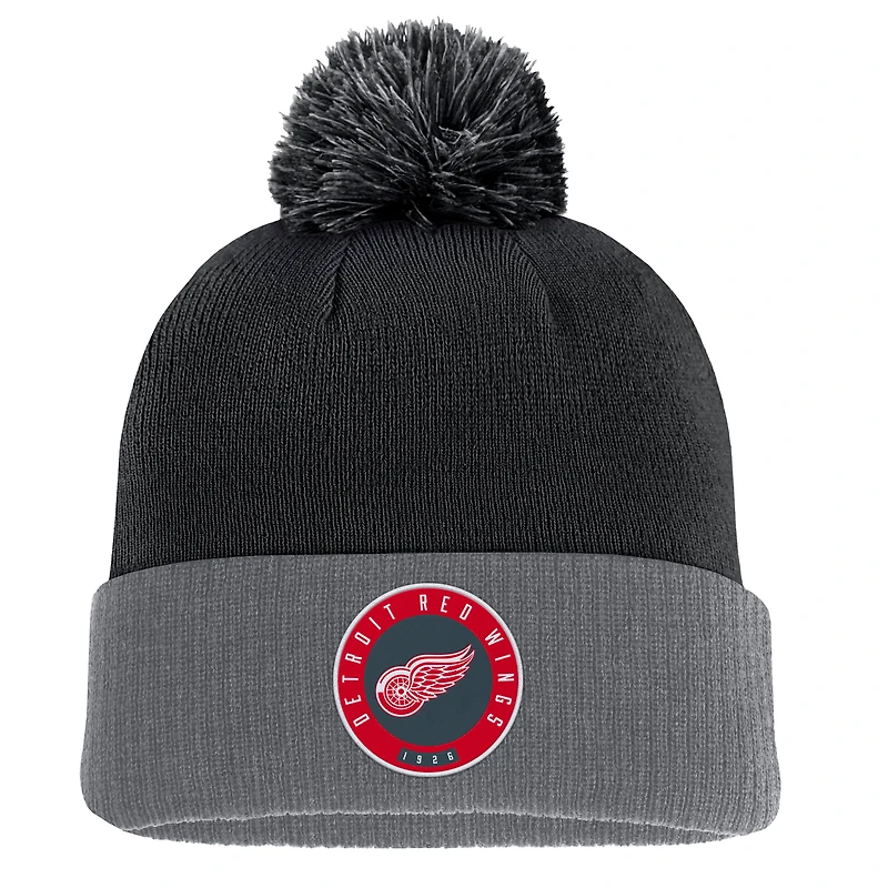Bonnet en tricot à revers avec pompon Fanatics pour homme, noir, Detroit Red Wings