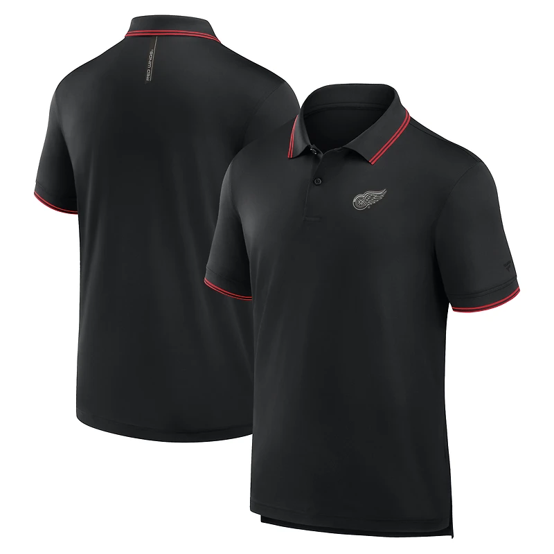 Polo noir Fanatics pour homme avec logo monochrome du Front Office Move des Red Wings de Detroit