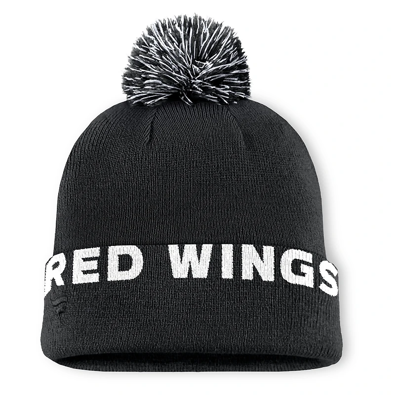 Bonnet en tricot à revers avec pompon pour homme Fanatics Red Wings de Detroit Fundamental Black