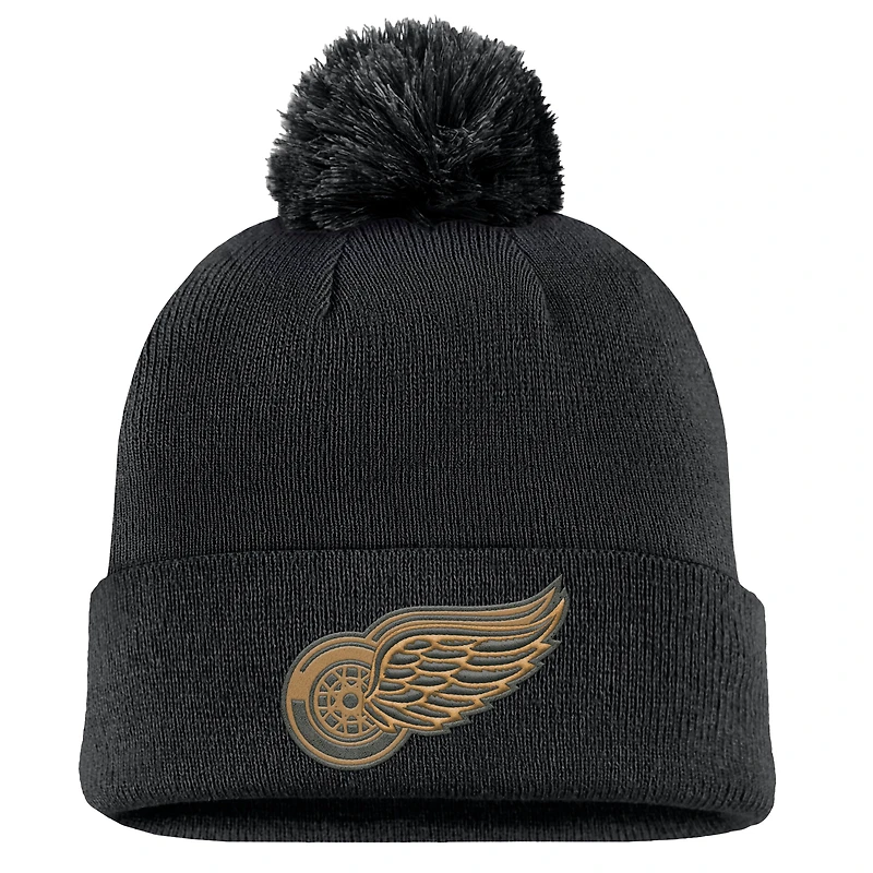 Bonnet en tricot à revers avec pompon pour homme Fanatics Black Detroit Red Wings Military Appreciation