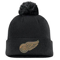 Bonnet en tricot à revers avec pompon pour homme Fanatics Black Detroit Red Wings Military Appreciation