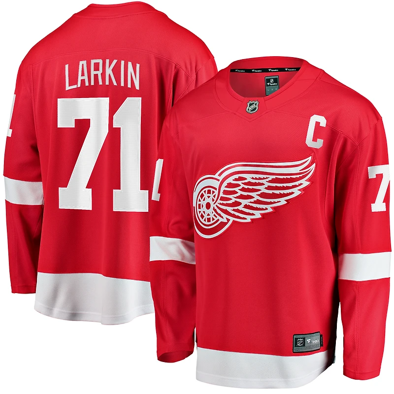 Maillot de capitaine à domicile Breakaway rouge des Red Wings Detroit Dylan Larkin marque Fanatics pour hommes