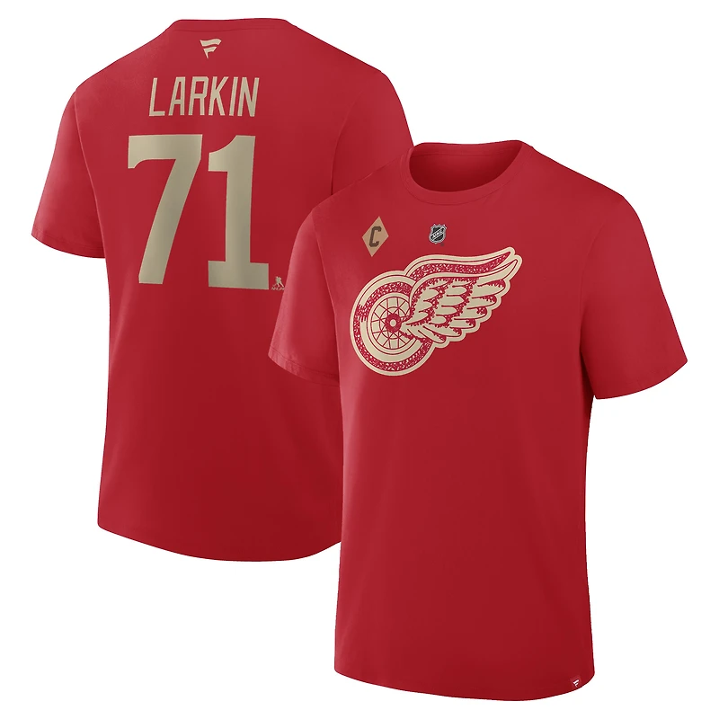 T-shirt authentique pour homme Fanatics Dylan Larkin Red Detroit Wings avec nom et numéro Stack