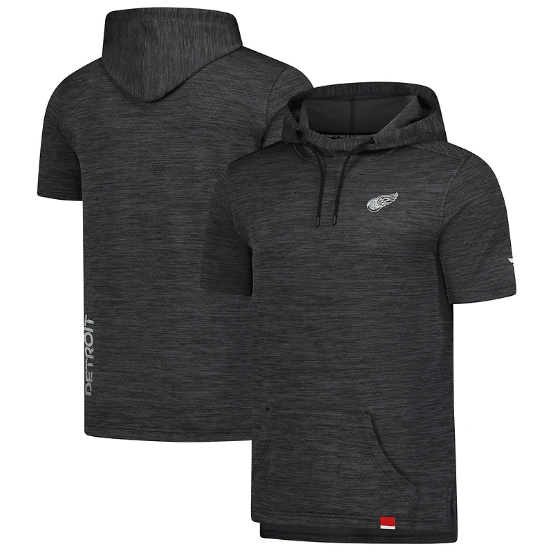Sweat à capuche manches courtes Fanatics Heather Charcoal Detroit Red Wings Authentic Pro pour homme