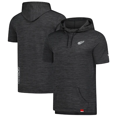 Men's Fanatics Heather Charcoal Detroit Red Wings Authentic Pro Short Sleeve Pullover Hoodie