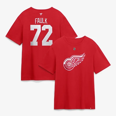 Men's Fanatics Justin Faulk Red Detroit Wings Authentic Stack Name & Number T-Shirt