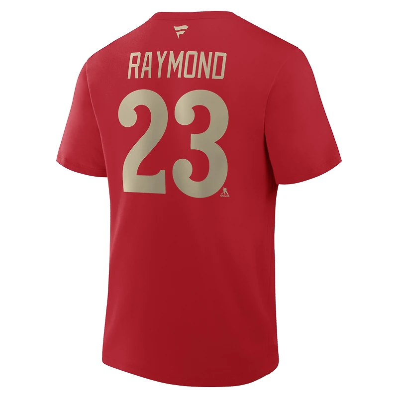 T-shirt Fanatics Lucas Raymond pour hommes, rouge, authentique, Detroit Red Wings, avec nom et numéro Stack