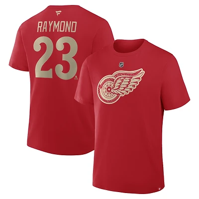 Men's Fanatics Lucas Raymond Red Detroit Wings Authentic Stack Name & Number T-Shirt