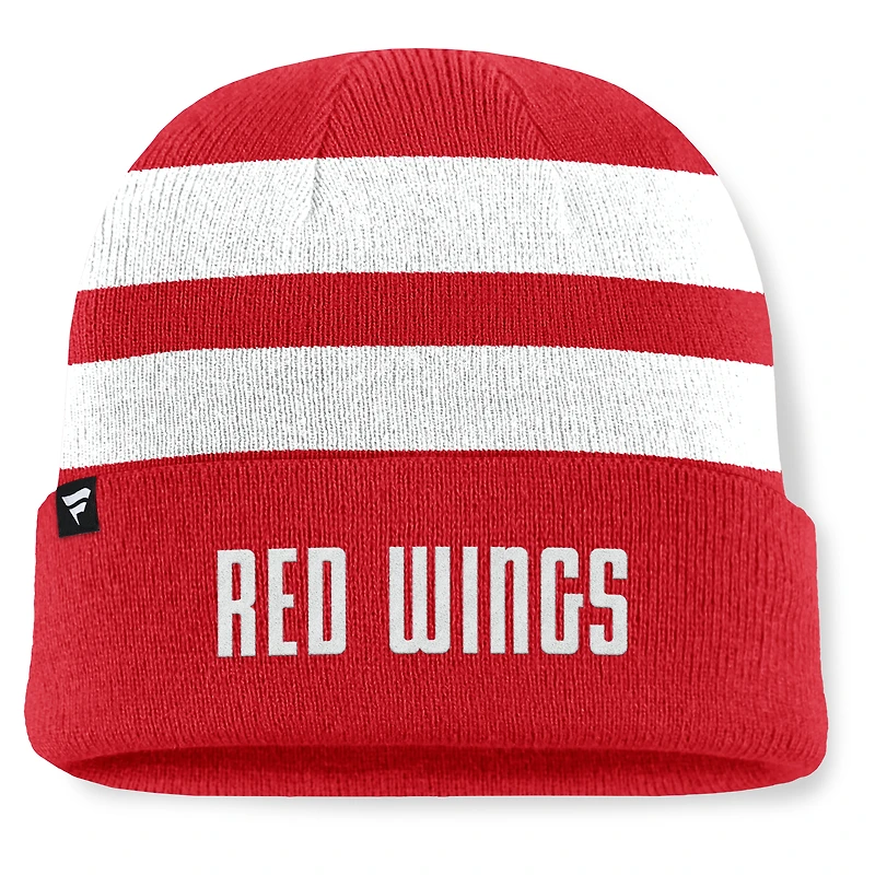 Men's Fanatics Red/White Detroit Red Wings Fundamental Swipe Stripe Cuffed Knit Hat
