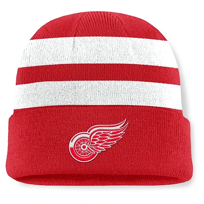 Men's Fanatics Red/White Detroit Red Wings Fundamental Swipe Stripe Cuffed Knit Hat