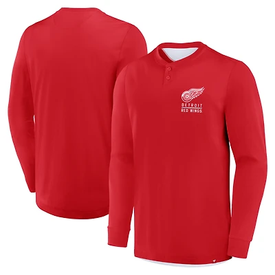 Men's Fanatics Red Detroit Wings Adrenaline Push Long Sleeve Henley Shirt