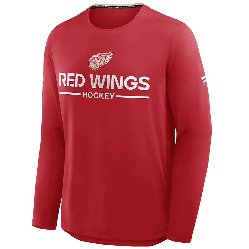 T-shirt à manches longues Fanatics Red Detroit Wings Authentic Pro Centennial Rink Tech pour homme