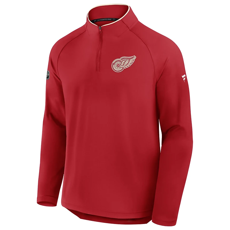 Men's Fanatics Red Detroit Wings Authentic Pro Rink Training Centennial Raglan Quarter-Zip Pullover