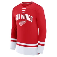 Men's Fanatics Red Detroit Wings Back Pass Lace-Up Long Sleeve T-Shirt