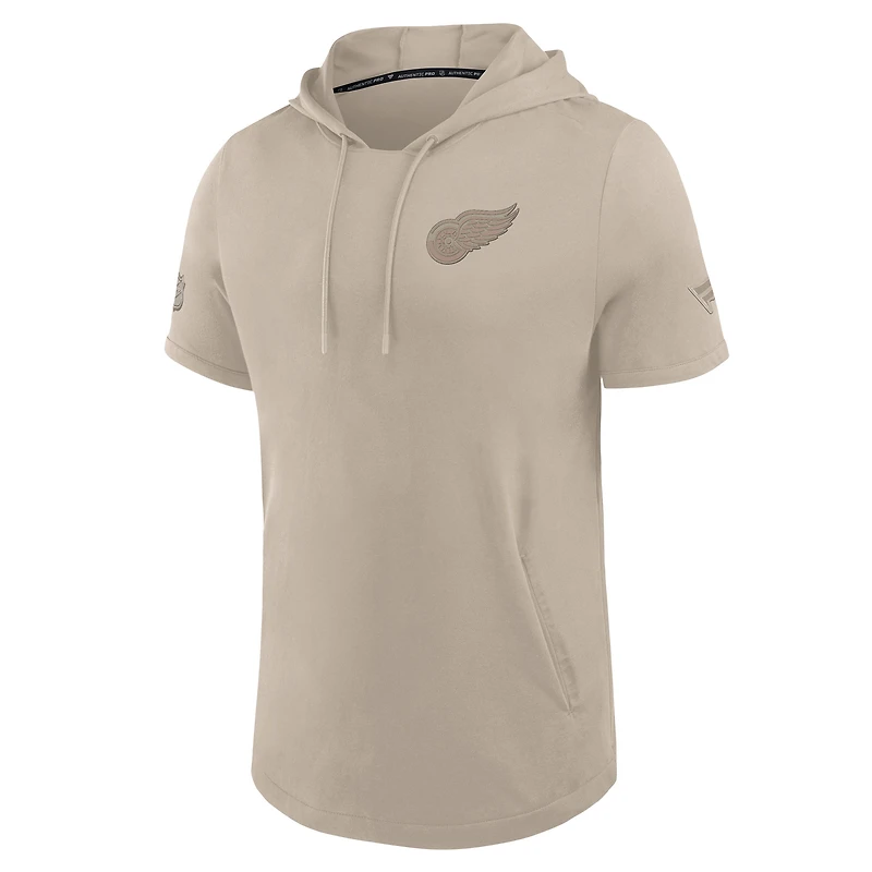 Men's Fanatics Tan Detroit Red Wings Authentic Pro Road Short Sleeve Hoodie