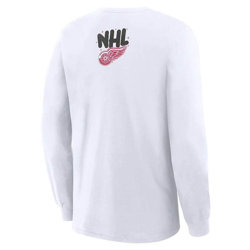 T-shirt à manches longues Fanatics blanc pour homme, motif Star Helmet Legacy des Red Wings de Detroit