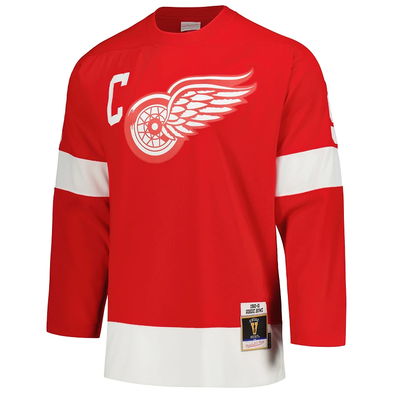 Men's Mitchell & Ness Gordie Howe Red Detroit Wings Captain Patch 1960/61 Blue Line Player Jersey