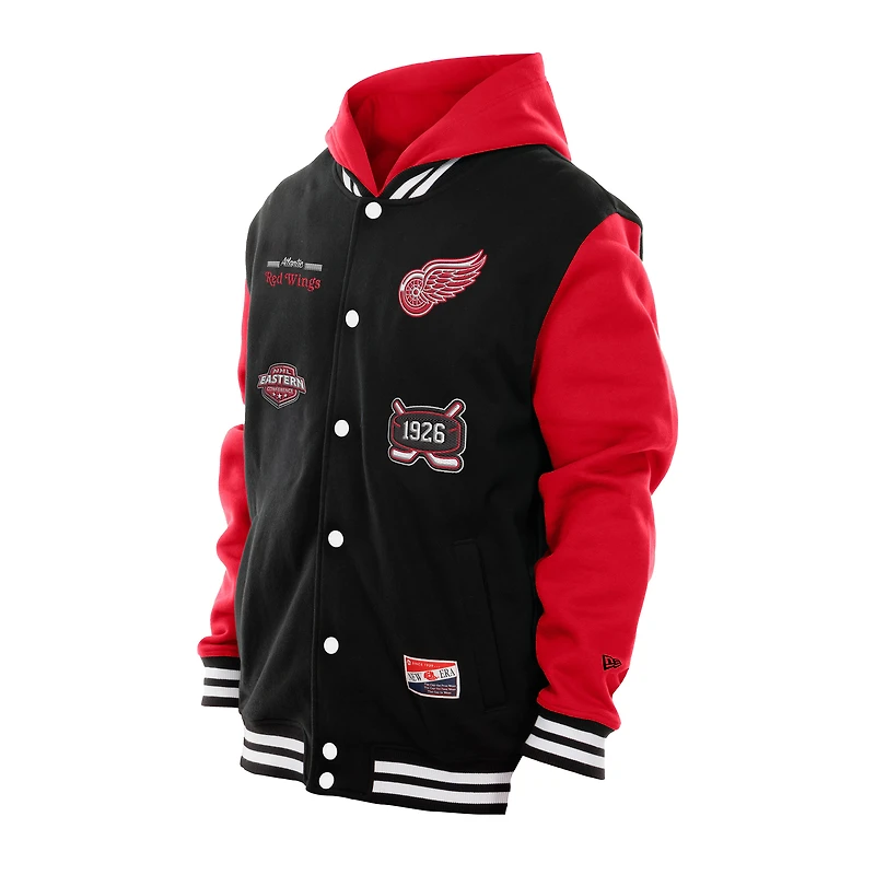 Men's New Era Black/Red Detroit Red Wings Full-Snap Fleece Hoodie Jacket