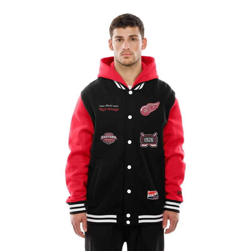 Men's New Era Black/Red Detroit Red Wings Full-Snap Fleece Hoodie Jacket