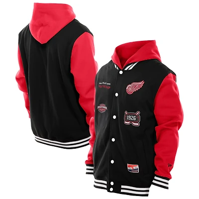 Veste à capuche en polaire boutons-pression New Era pour homme, noir/rouge, Detroit Red Wings