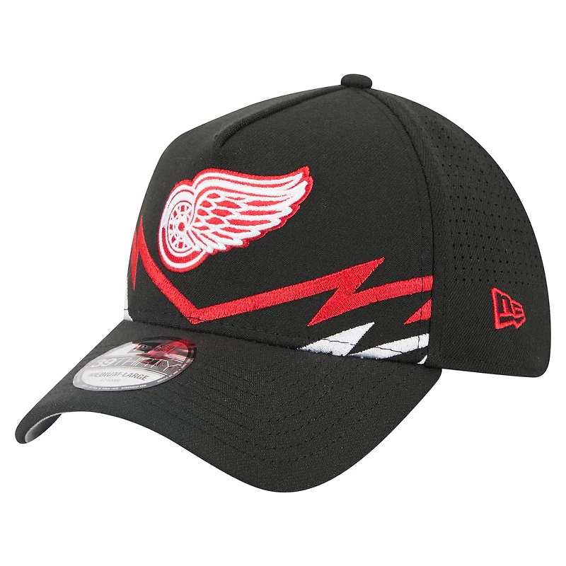 Men's New Era Black Detroit Red Wings 39THIRTY A-Frame Perforated Flex Hat