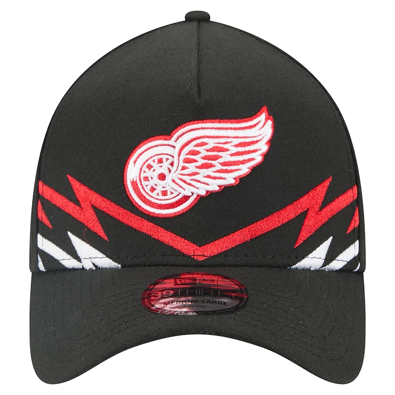 Men's New Era Black Detroit Red Wings 39THIRTY A-Frame Perforated Flex Hat