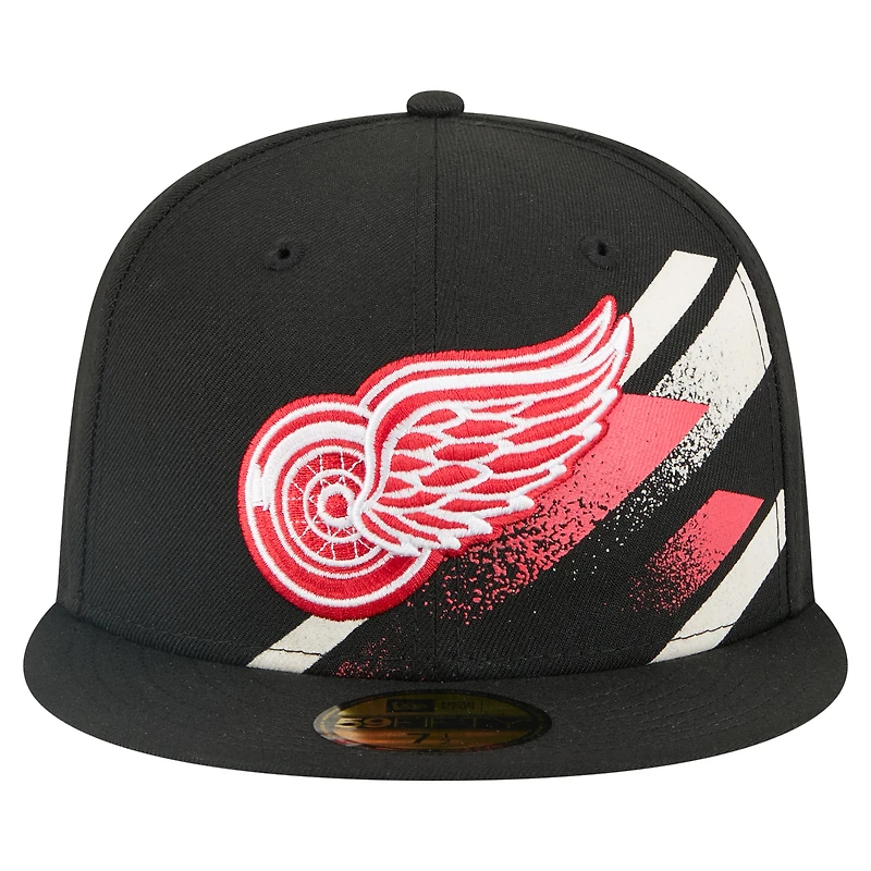 Men's New Era Black Detroit Red Wings Faded Lines 59FIFTY Fitted Hat