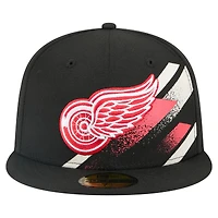 Men's New Era Black Detroit Red Wings Faded Lines 59FIFTY Fitted Hat