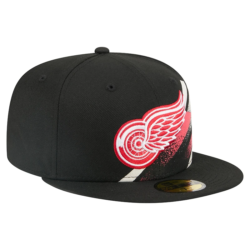 Men's New Era Black Detroit Red Wings Faded Lines 59FIFTY Fitted Hat