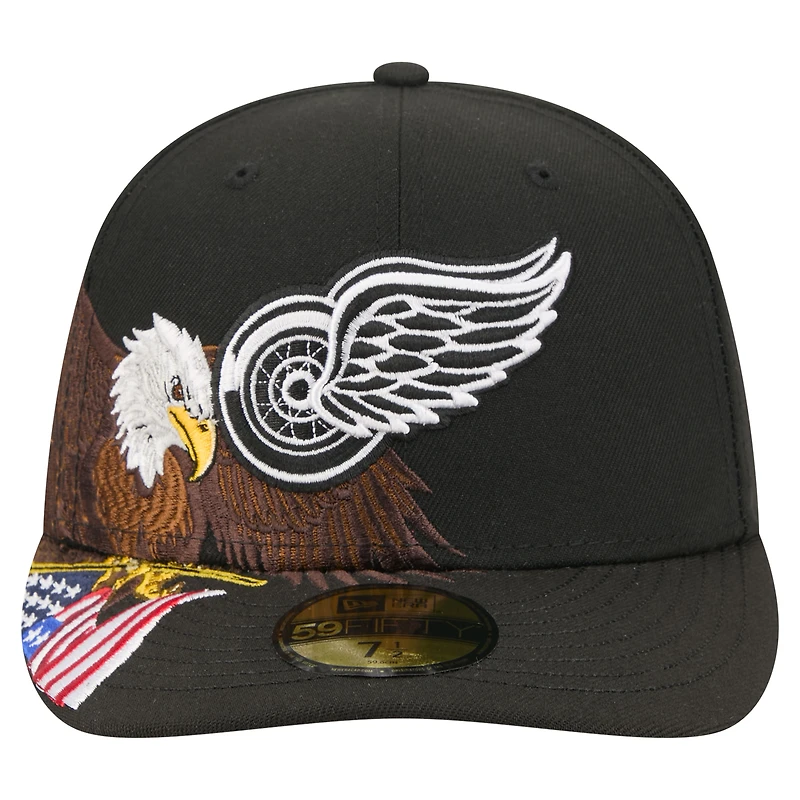 Men's New Era  Black Detroit Red Wings Freedom Pre-Curved 59FIFTY Fitted Hat