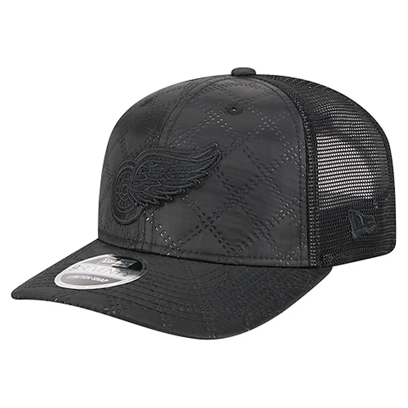 Casquette de camionneur ajustable en nylon matelassé 9SEVENTY noire des Red Wings de Detroit de New Era pour homme
