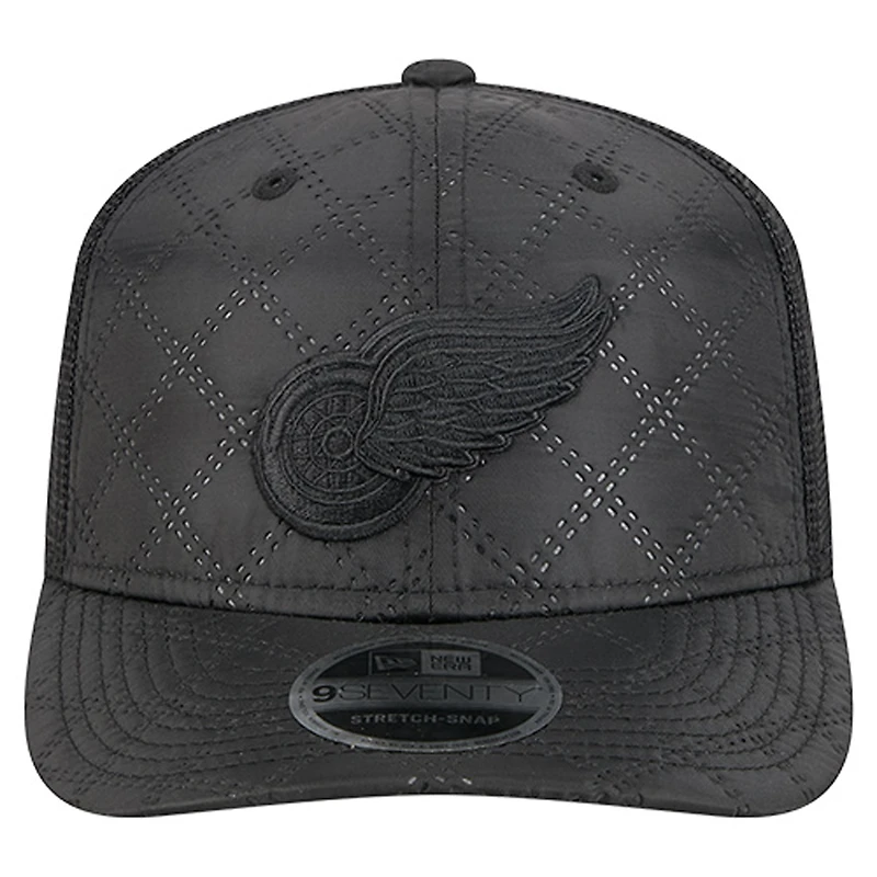 Casquette de camionneur ajustable en nylon matelassé 9SEVENTY noire des Red Wings de Detroit de New Era pour homme