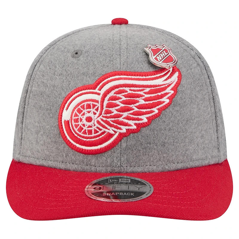 Men's New Era  Gray/Red Detroit Red Wings Wool Pin Low Profile 9FIFTY Snapback Hat