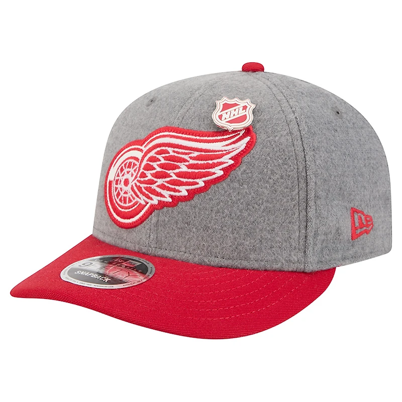 Men's New Era  Gray/Red Detroit Red Wings Wool Pin Low Profile 9FIFTY Snapback Hat