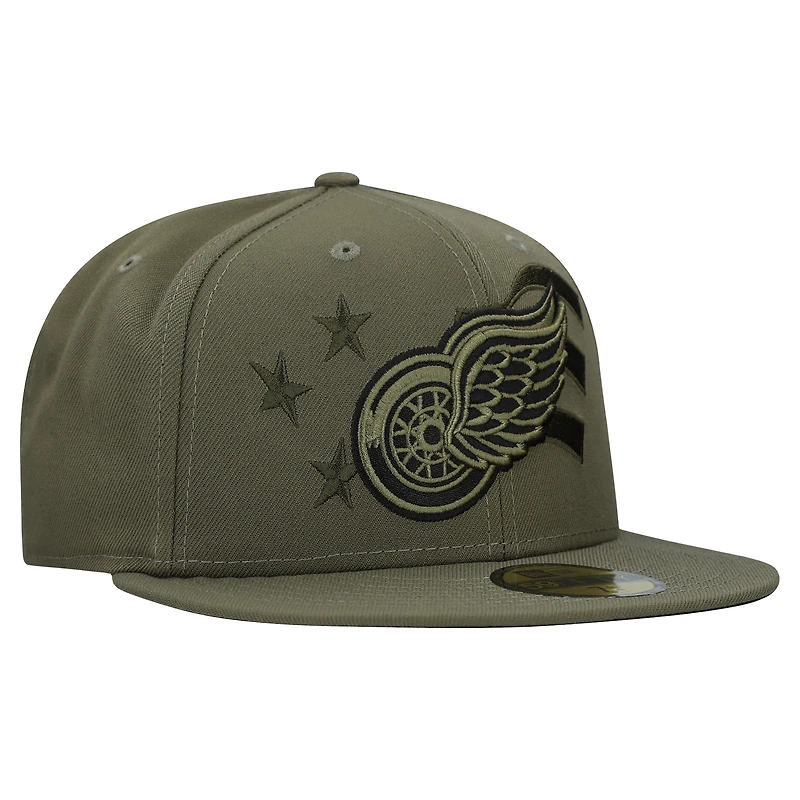 Men's New Era Olive Detroit Red Wings Military Appreciation Flag 59FIFTY Fitted Hat