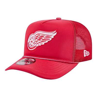Men's New Era Red Detroit Red Wings Faded A-Frame 9FIFTY Trucker Snapback Hat