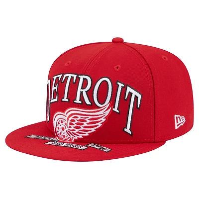 Men's New Era Red Detroit Wings Oversized Vintage Arch 59Fifty Fitted Hat