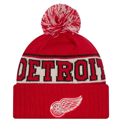 Bonnet rétro à revers New Era rouge Detroit Red Wings pour homme avec pompon