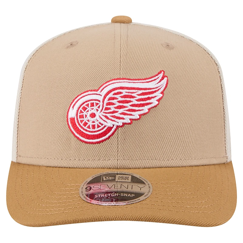 Men's New Era Tan/Light Brown Detroit Red Wings Two-Tone Trucker 9SEVENTY Stretch Snap Adjustable Hat