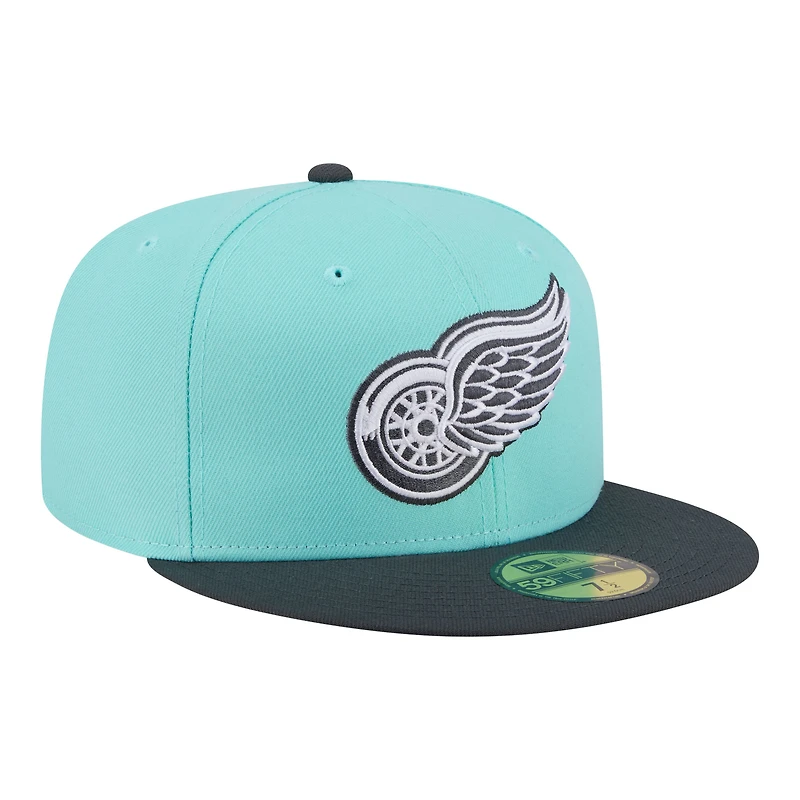 Men's New Era Turquoise/Charcoal Detroit Red Wings Two-Tone Color Pack 59FIFTY Fitted Hat