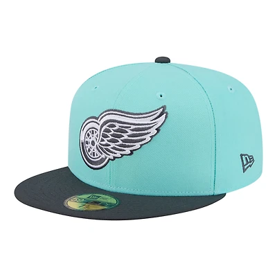 Casquette ajustée New Era 59FIFTY pour homme, coloris turquoise/charbon Detroit Red Wings, lot bicolore