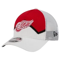 Men's New Era  White/Red Detroit Red Wings Hockey Sock 9FORTY A-Frame M-Crown Adjustable Trucker Hat