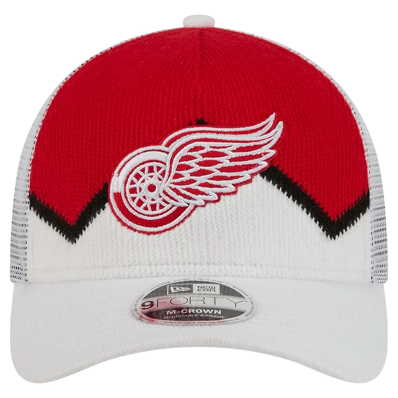 Men's New Era  White/Red Detroit Red Wings Hockey Sock 9FORTY A-Frame M-Crown Adjustable Trucker Hat
