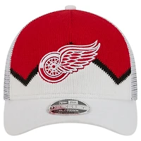 Men's New Era  White/Red Detroit Red Wings Hockey Sock 9FORTY A-Frame M-Crown Adjustable Trucker Hat