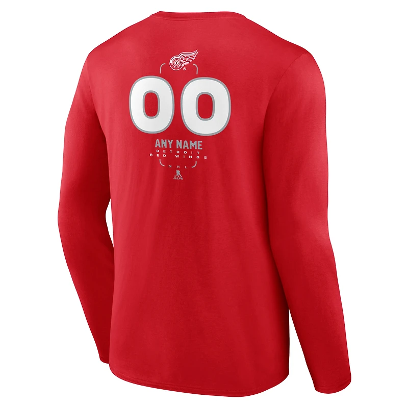 Men's Red Detroit Wings Custom Midfielder Long Sleeve T-Shirt
