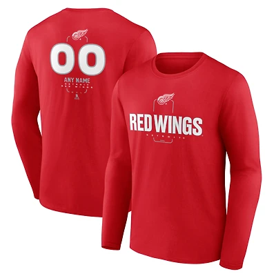 Men's Red Detroit Wings Custom Midfielder Long Sleeve T-Shirt