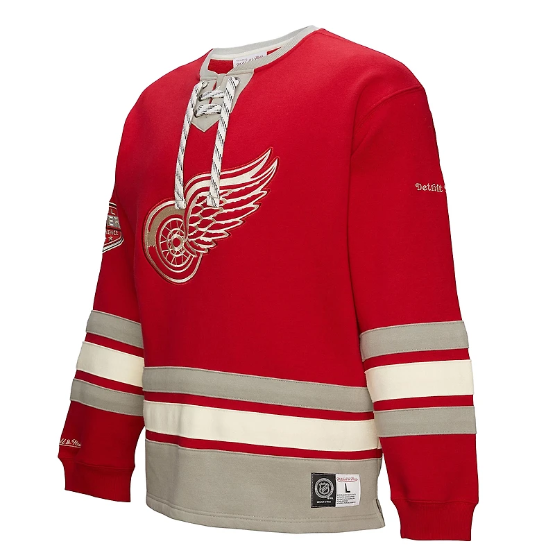 Men's Red Detroit Wings Heritage Lace-Up Pullover Sweatshirt