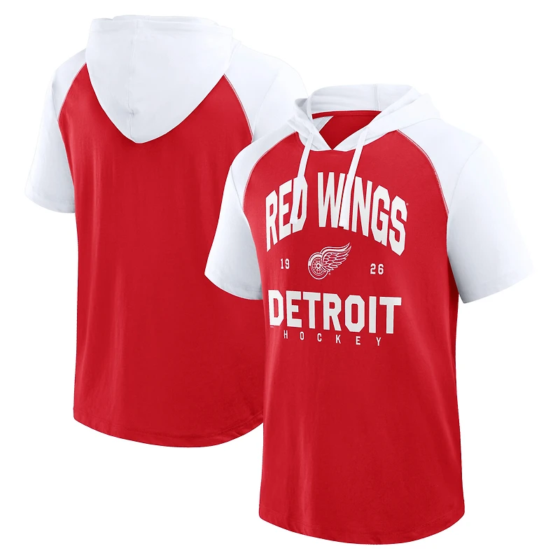 Men's  Red Detroit Wings Prime Raglan Short Sleeve Pullover Hoodie
