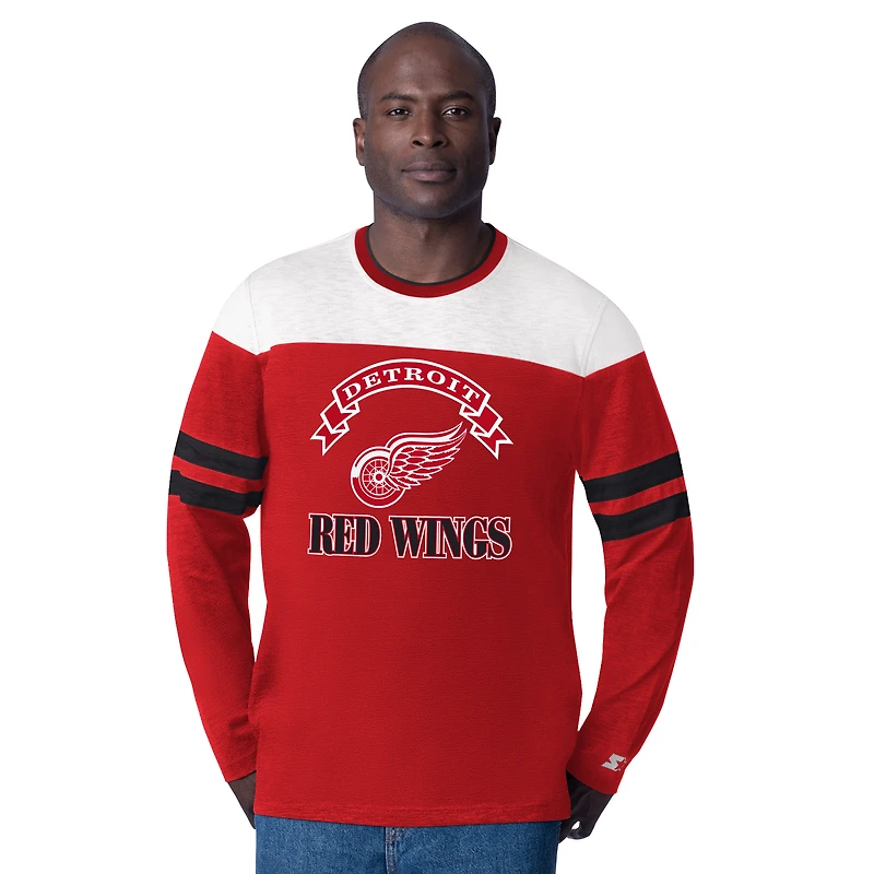 Men's Starter Red Detroit Wings Blitz Durene Long Sleeve T-Shirt
