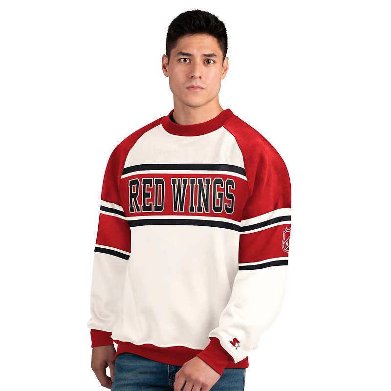 Men's Starter  White Detroit Red Wings Defense Fleece Crewneck Sweatshirt